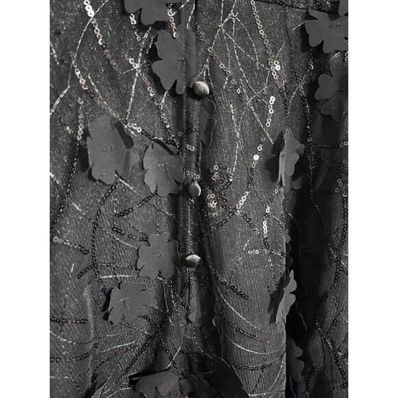RICKIE FREEMAN TERI JON Dress Tea Length Sequins 3D Floral Appliques Black 12 - Picture 9 of 16